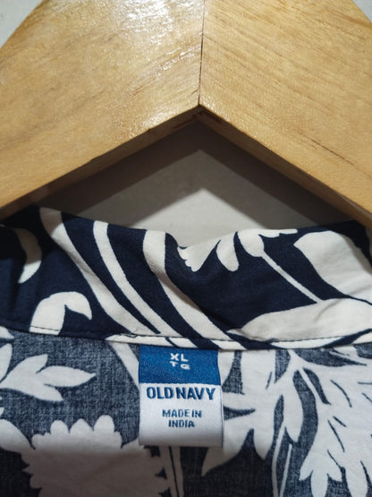 OLD NAVY|XL|BUST 20|Black & White Floral Print Belted Midi Shirt Dress