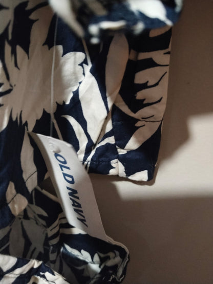 OLD NAVY|XL|BUST 20|Black & White Floral Print Belted Midi Shirt Dress