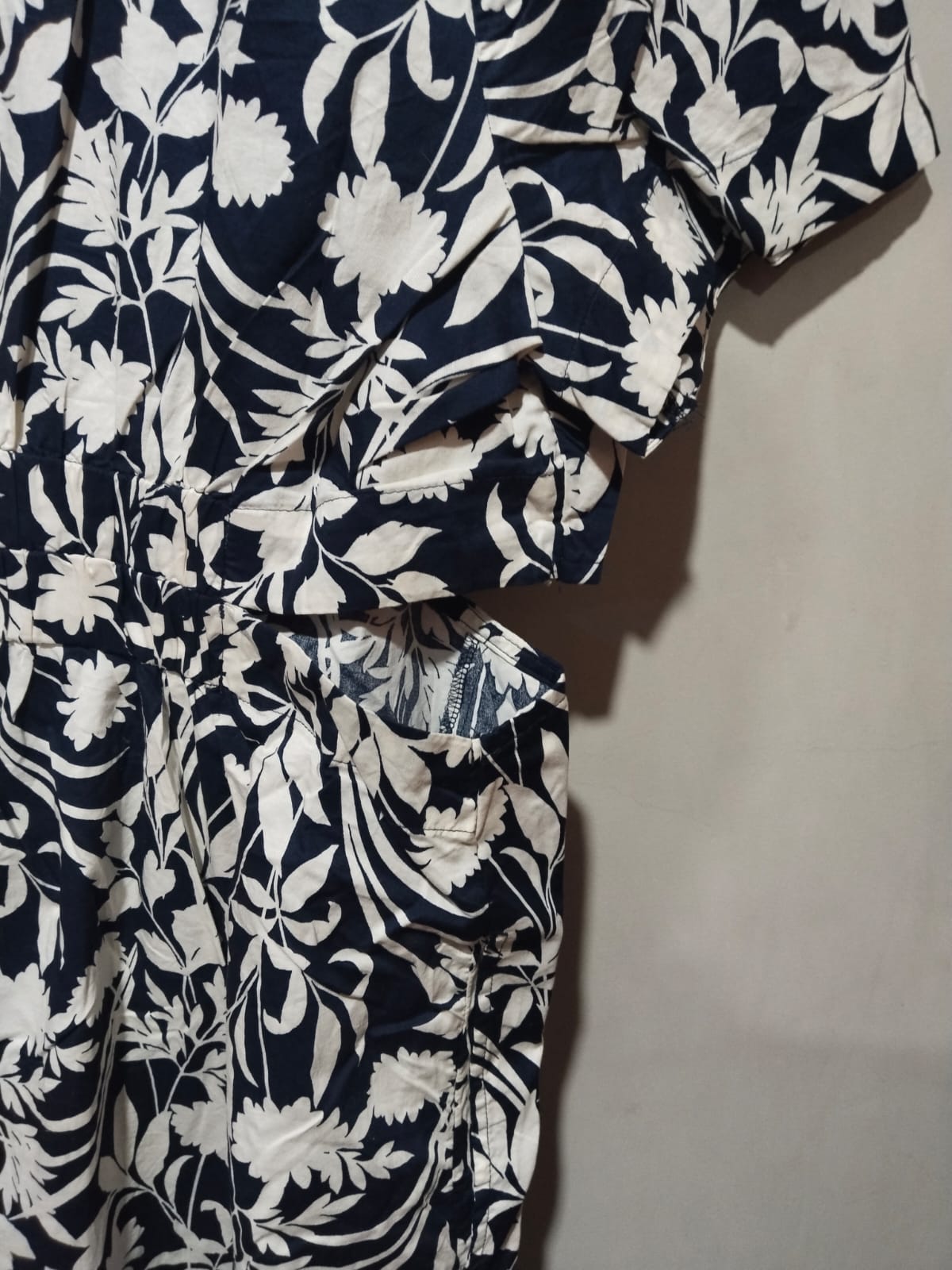 OLD NAVY|XL|BUST 20|Black & White Floral Print Belted Midi Shirt Dress