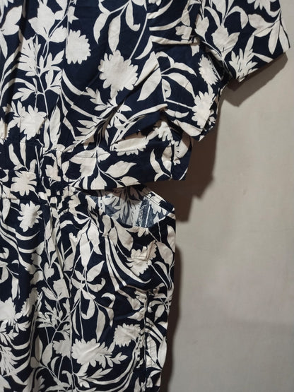 OLD NAVY|XL|BUST 20|Black & White Floral Print Belted Midi Shirt Dress