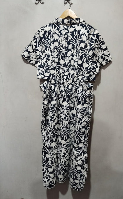 OLD NAVY|XL|BUST 20|Black & White Floral Print Belted Midi Shirt Dress