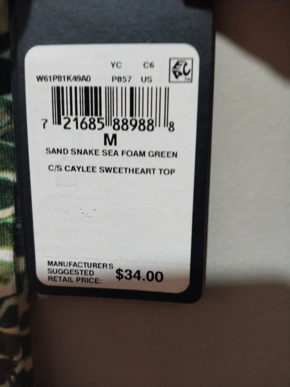 GUESS|M|BUST 15|Green & White Printed Sweetheart Neck Top