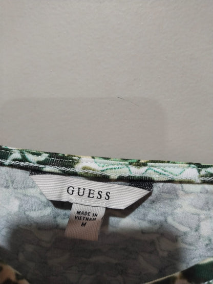 GUESS|M|BUST 15|Green & White Printed Sweetheart Neck Top