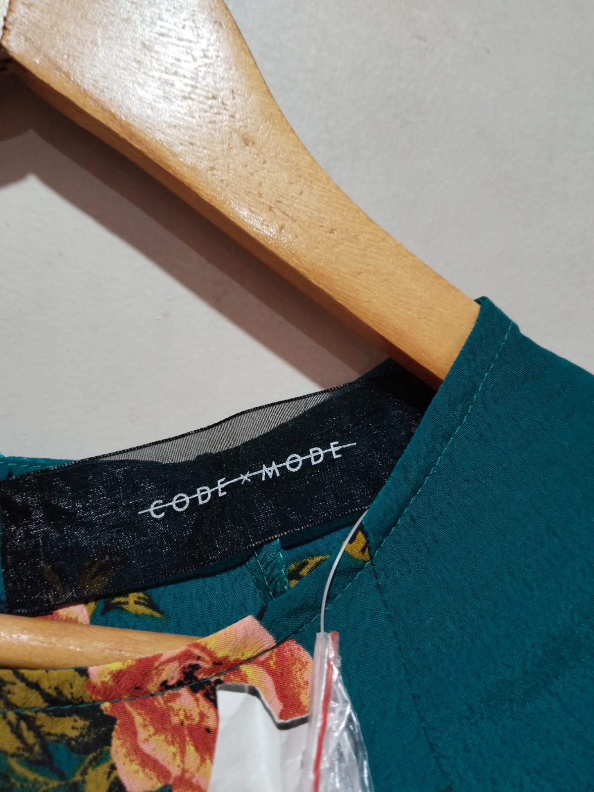 CODE X MODE|M|BUST 18|Green/Teal Floral Blouse Waist Tie