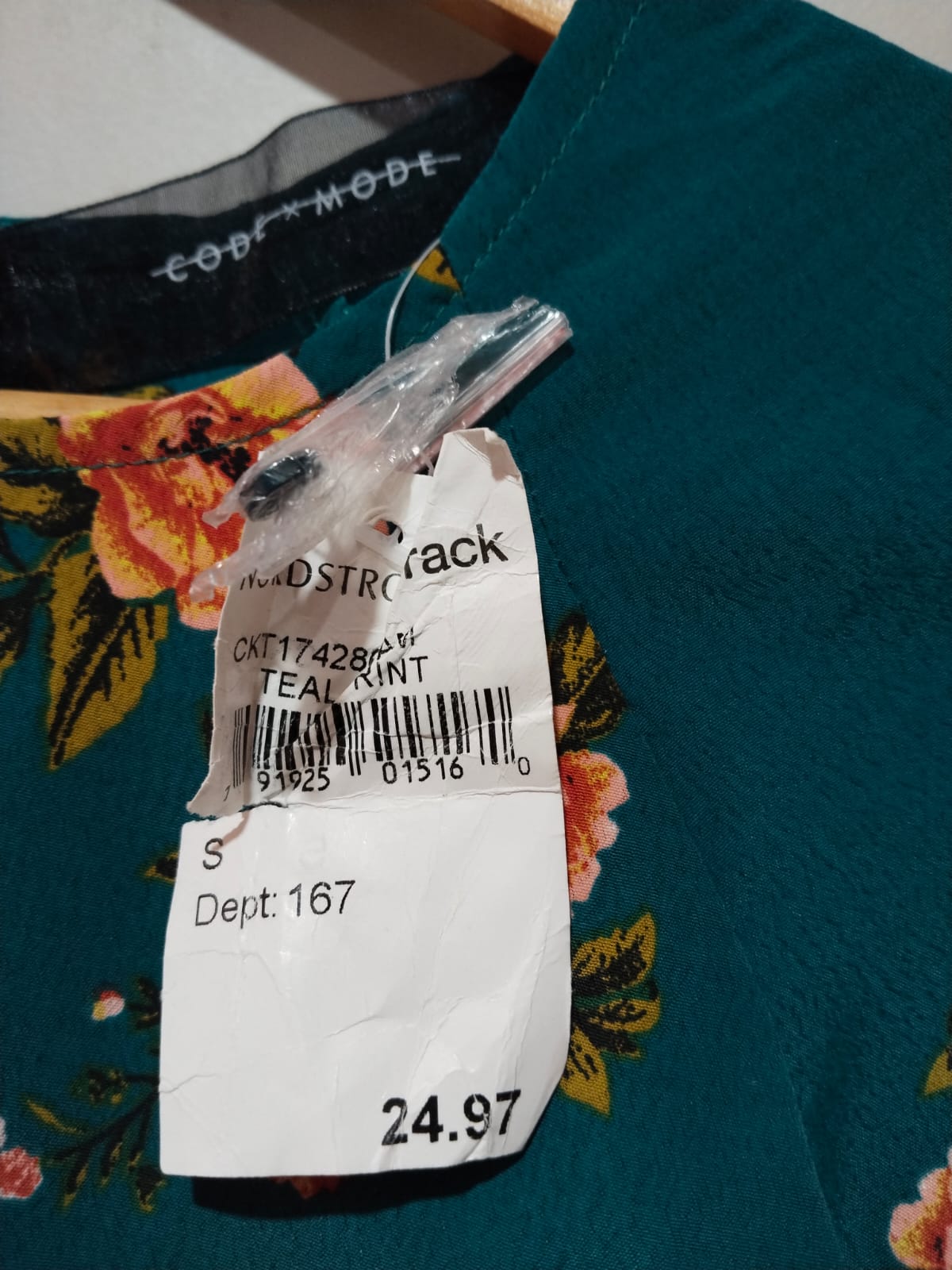 CODE X MODE|M|BUST 18|Green/Teal Floral Blouse Waist Tie