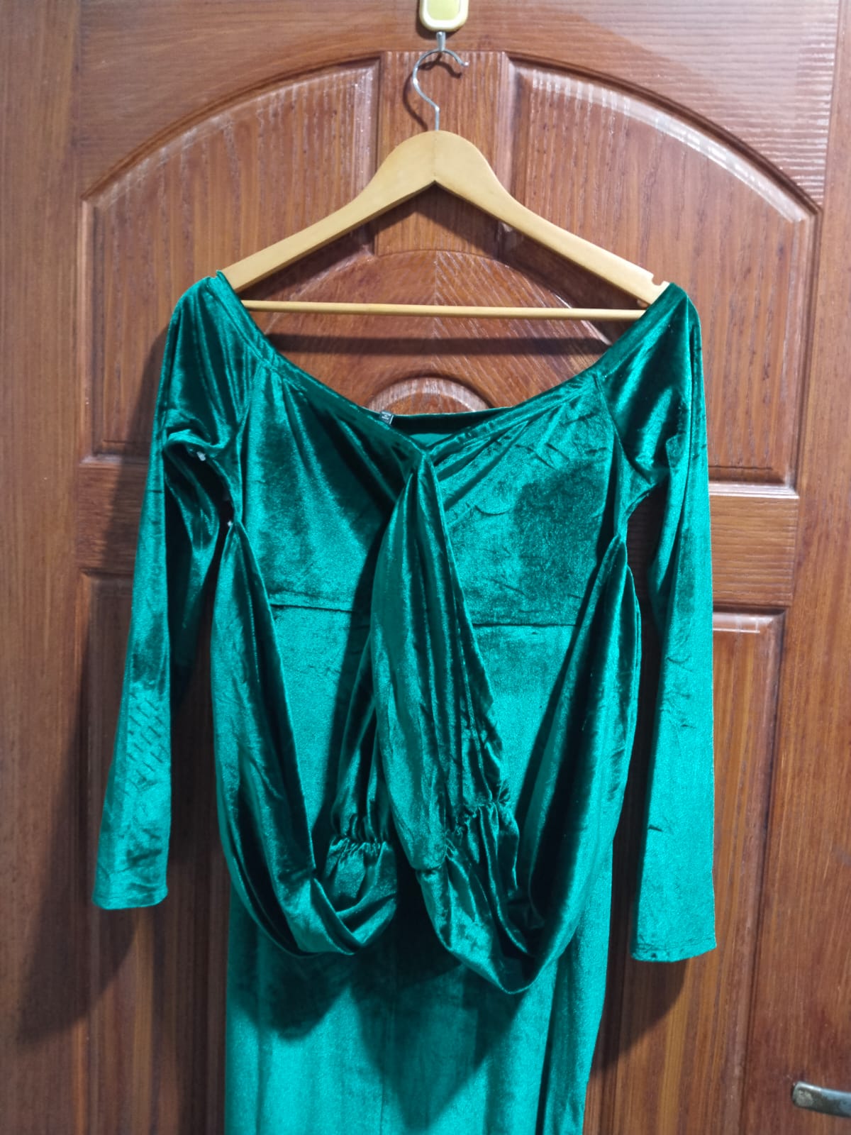 FASHION NOVA|XL|BUST 17.5|Green Velvet Devoré Ruched Front Midi Dress