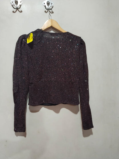 SUZY SHIER|MBUST 17|Surplice Glitter Long Sleeve Blouse