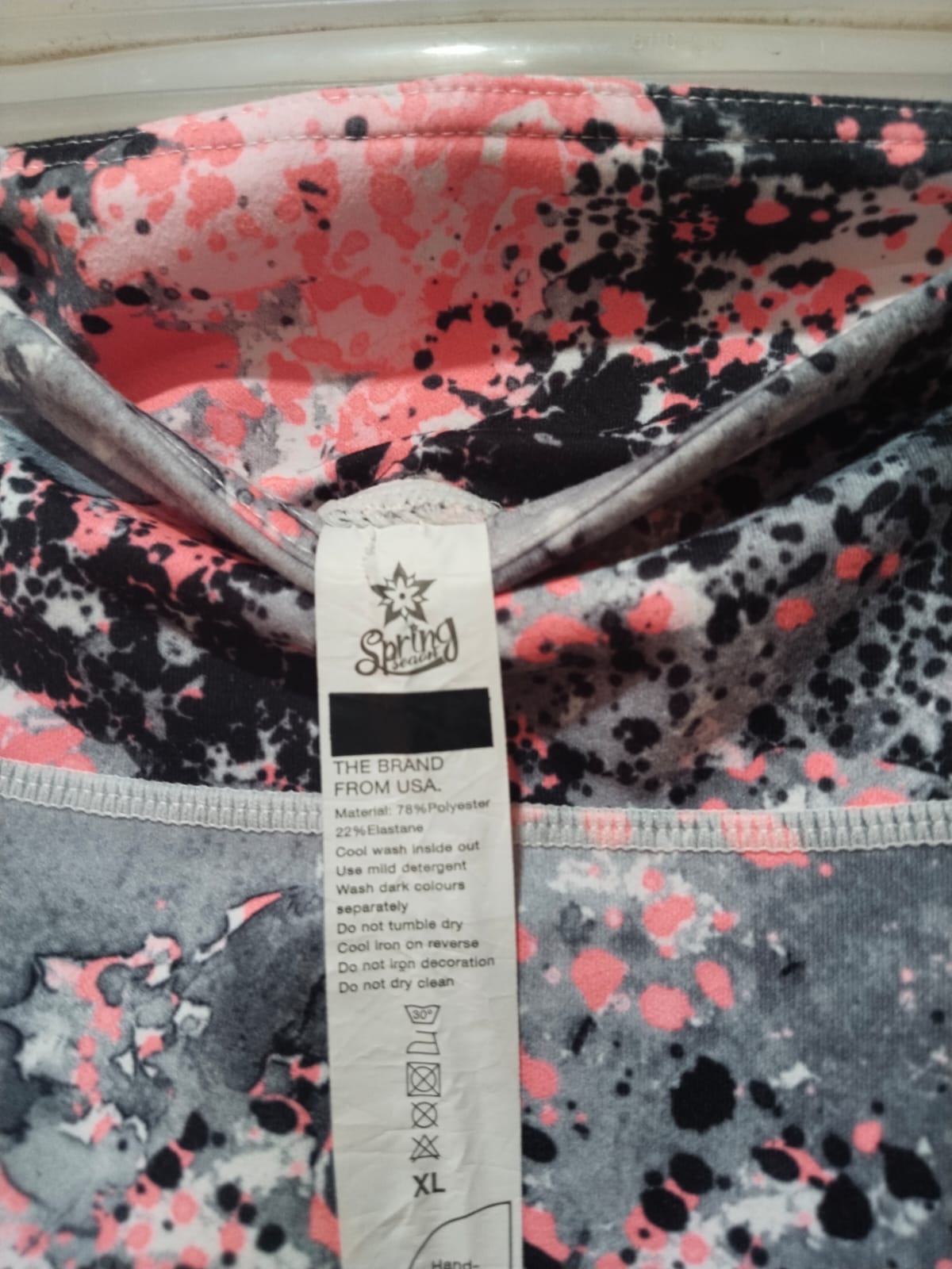 SPRING SEASON|XL|WAIST 34|White Gray & Pink Splatter Ankle Leggings