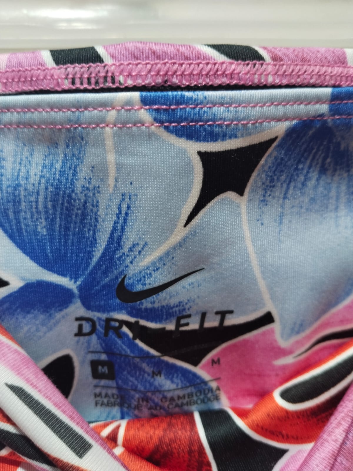 NIKE DRIFIT|M|WAIST 26|One Floral Graphic Print Tights M Fuchsia Pink Blue