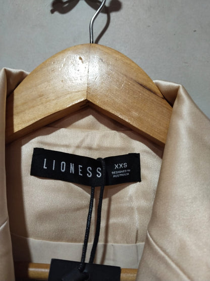 LIONESS|XXS|BUST 16|SATIN SINGLE-BUTTON BLAZER, BEIGE, CREAM