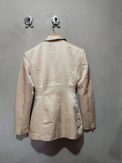 LIONESS|XXS|BUST 16|SATIN SINGLE-BUTTON BLAZER, BEIGE, CREAM