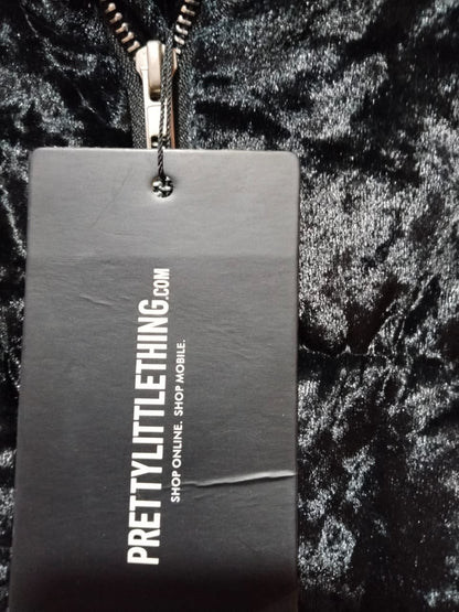 PRETTY LITTLE THING|XS/S|BUST 22|BLACK VELVET CRUSHED MAXI PUFFER COAT