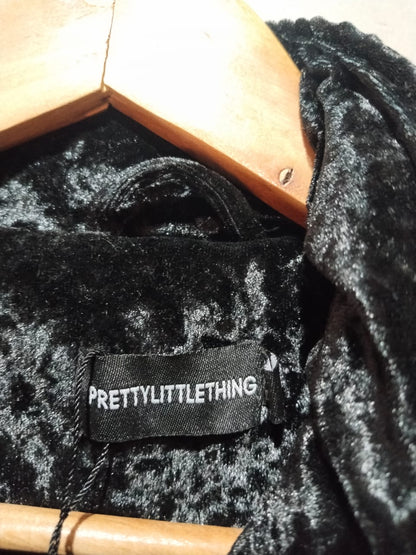 PRETTY LITTLE THING|XS/S|BUST 22|BLACK VELVET CRUSHED MAXI PUFFER COAT