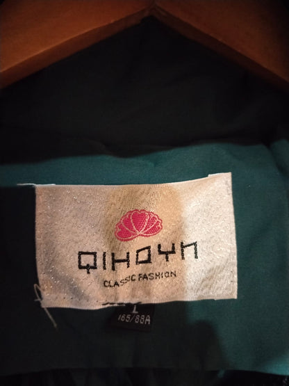 QIHOYN|L|BUST 19|GREEN PADDED JACKET WITH RED AND GREEN STRIPES