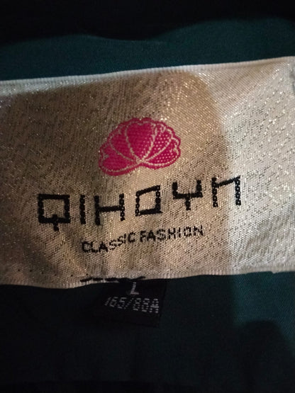 QIHOYN|L|BUST 19|GREEN PADDED JACKET WITH RED AND GREEN STRIPES