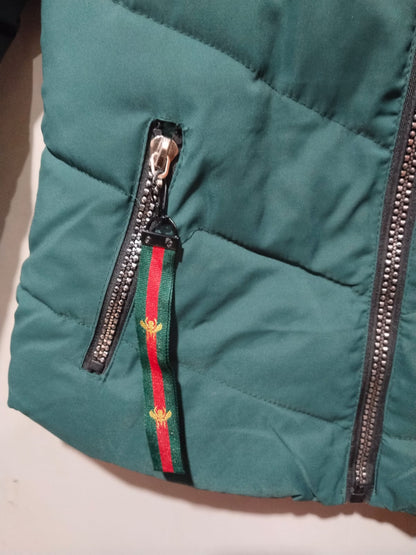 QIHOYN|L|BUST 19|GREEN PADDED JACKET WITH RED AND GREEN STRIPES