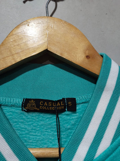 CASUAL COLLECTION|S|BUST 22|TEAL AND BLACK CROPPED VARSITY JACKET