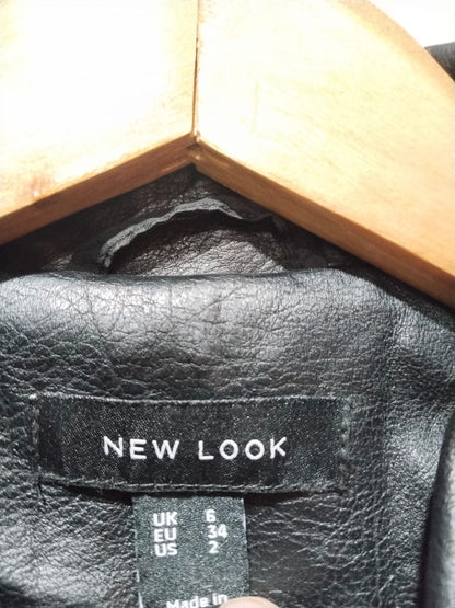 NEW LOOK|XS/S|BUST 18|BLACK FAUX LEATHER BIKER JACKET