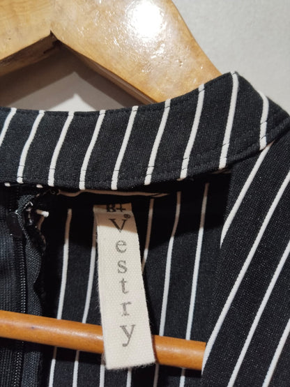 VESTRY|XS/S|BUST 15|BLACK AND WHITE STRIPED SLEEVELESS A-LINE MAXI DRESS