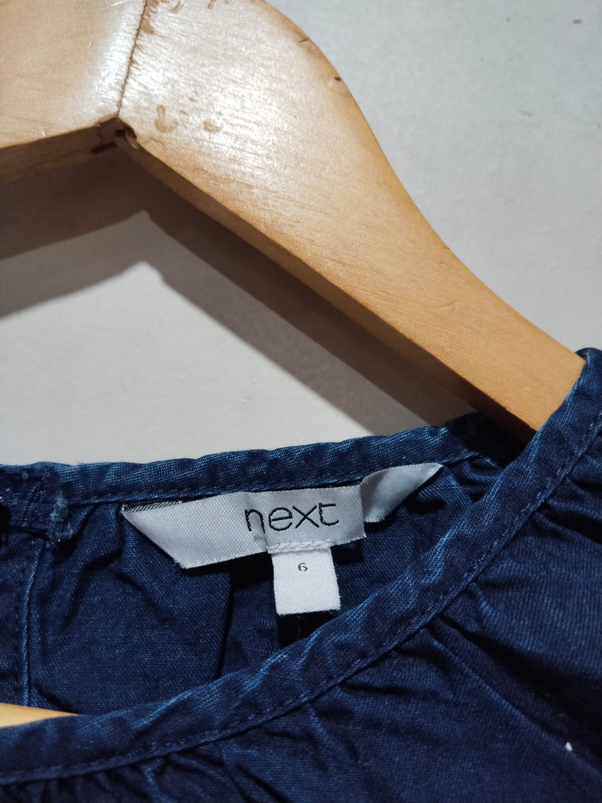 NEXT|S/M|BUST 21.5|C5| NAVY BLUE COTTON RUFFLE-HEM SHIFT DRESS