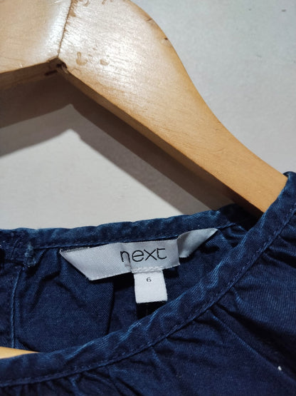NEXT|S/M|BUST 21.5|C5| NAVY BLUE COTTON RUFFLE-HEM SHIFT DRESS