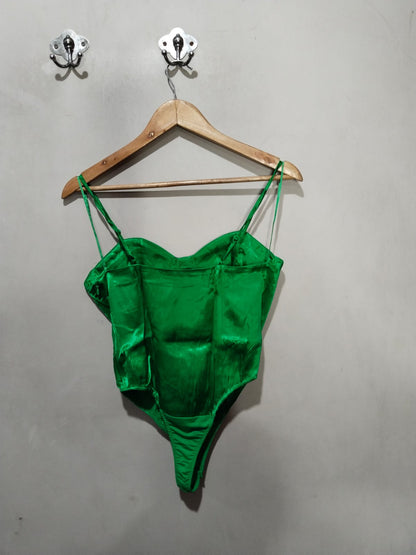 PRIMARK|M|BUST 15|GREEN SATIN THONG BODYSUIT