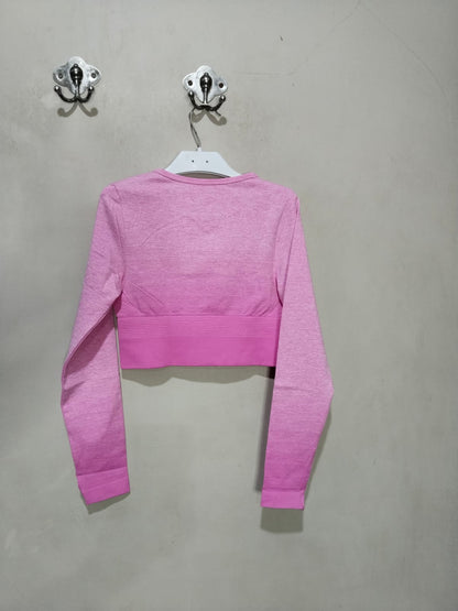 PRIMARK |M|BUST 12|PINK OMBRE SEAMLESS LONG SLEEVE CROP TOP