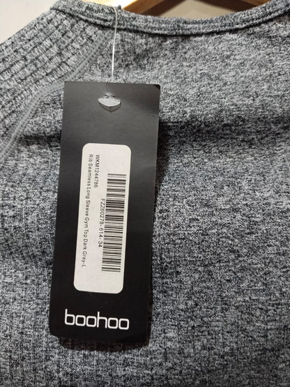 BOOHOO|L|BUST 13|HEATHER GRAY SEAMLESS LONG SLEEVE CROP TOP