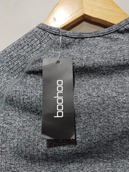 BOOHOO|L|BUST 13|HEATHER GRAY SEAMLESS LONG SLEEVE CROP TOP