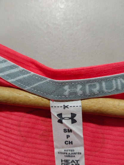 UNDER ARMOUR|S/M|BUST 17|CORAL PINK SHORT SLEEVE ATHLETIC T-SHIRT