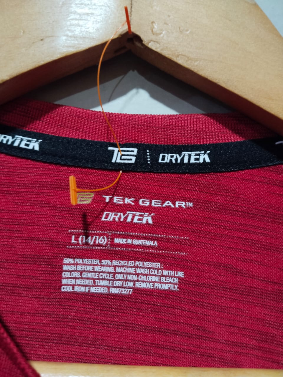 TEK GEAR |L|BUST 17|DRY TEK RED HEATHERED ATHLETIC T-SHIRT