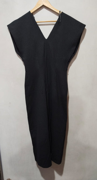 ZARA|S|BUST 17|Black Pinstripe Midi Dress with Pockets