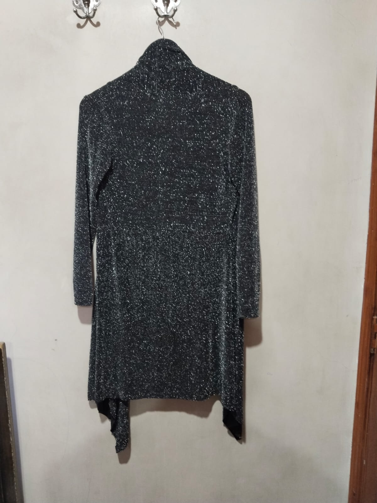 FEMME LUXE|S/M|BUST 17|Black Shimmer Draped Cardigan