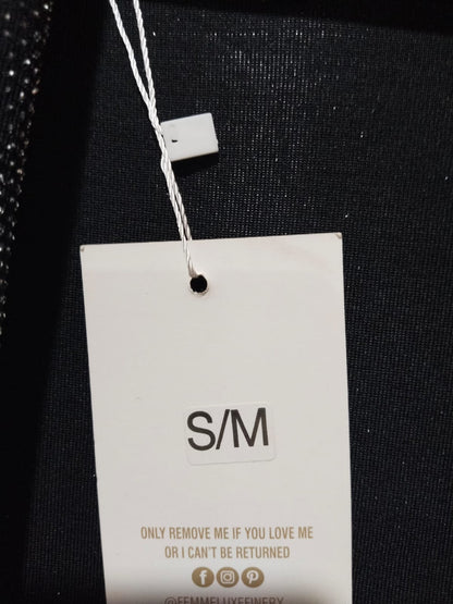 FEMME LUXE|S/M|BUST 17|Black Shimmer Draped Cardigan