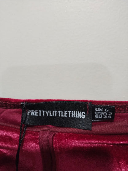PRETTY LITTLE THINGS|XS|S|BUST 13|Maroon Velvet Bodycon Midi Dress
