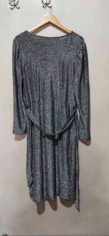 MARK&SPENCER|XL|BUST 21|Grey Metallic Faux Wrap Dress
