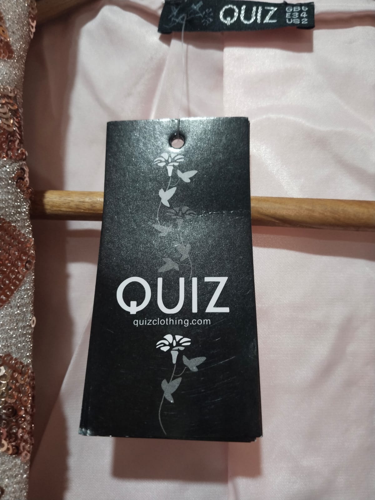 QUIZ|XS|BUST 15.5|LADIES ROSE GOLD SEQUIN CROPPED JACKET