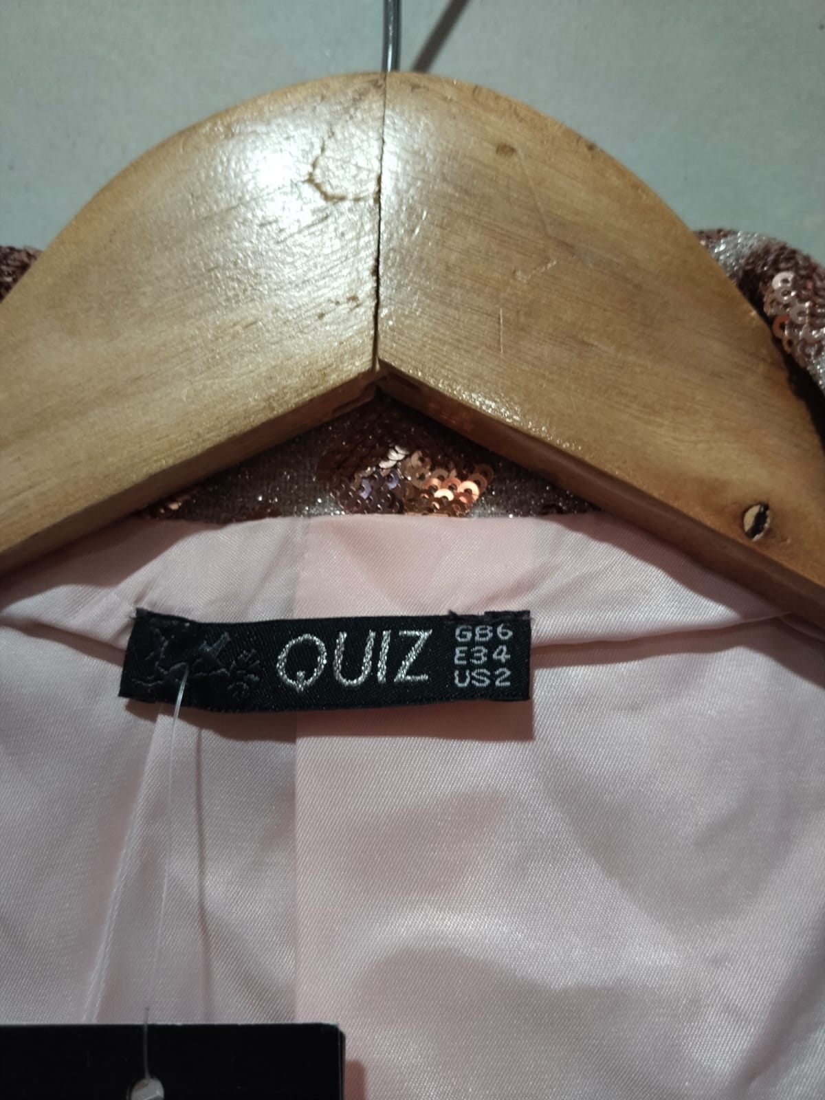 QUIZ|XS|BUST 15.5|LADIES ROSE GOLD SEQUIN CROPPED JACKET