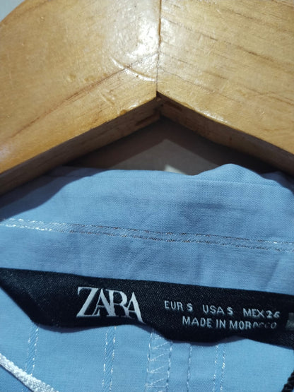 ZARA|S|BUST 16|Women's Long Sleeve Striped Metallic Thread Fitted Shirt