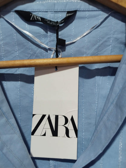 ZARA|S|BUST 16|Women's Long Sleeve Striped Metallic Thread Fitted Shirt