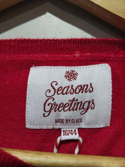 SEASONS GREETINGS|M/L|BUST 19|WOMEN'S CHRISTMAS JUMPER TUNIC