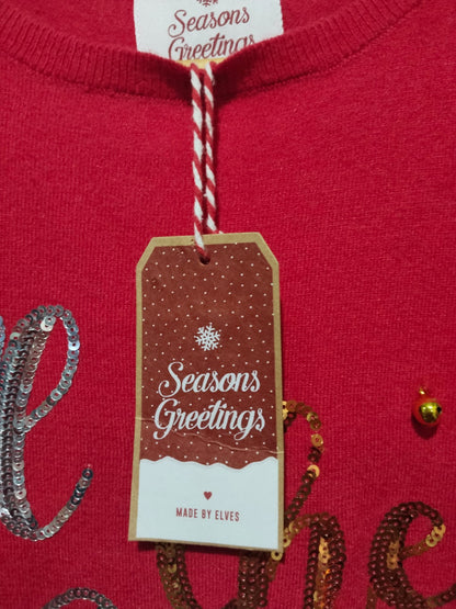 SEASONS GREETINGS|M/L|BUST 19|WOMEN'S CHRISTMAS JUMPER TUNIC