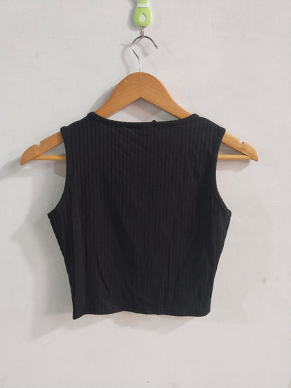 EDGE|S|BUST 14|BLACK RIBBED CROP TOP