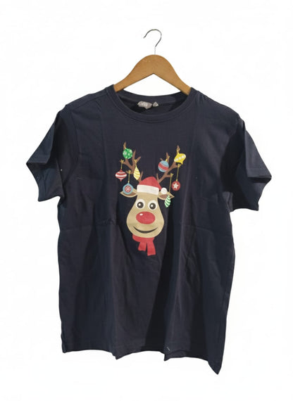 FLUID|M|BUST 19NAVY BLUE REINDEER CHRISTMAS GRAPHIC T-SHIRT