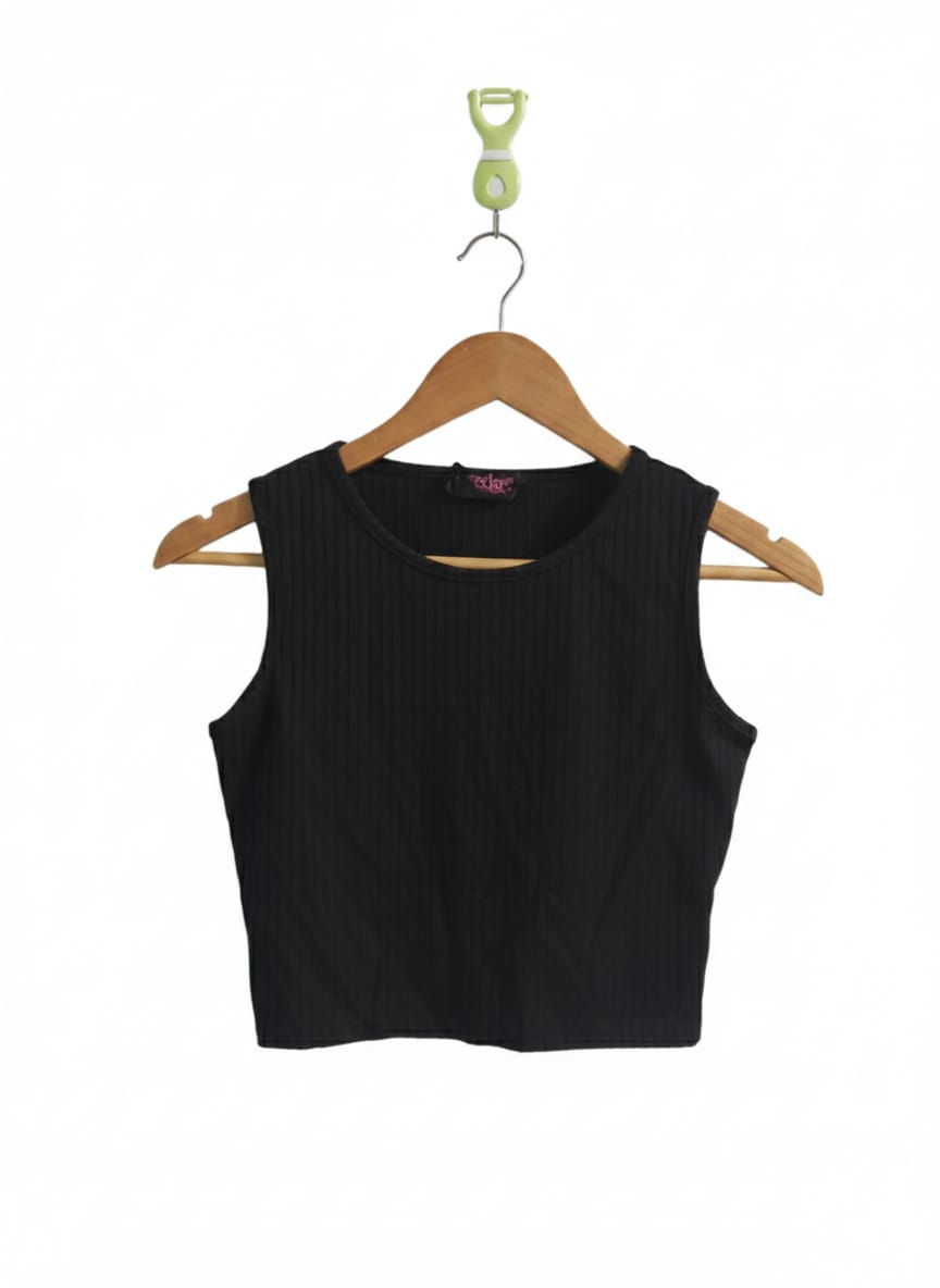 EDGE|S|BUST 14|BLACK RIBBED CROP TOP