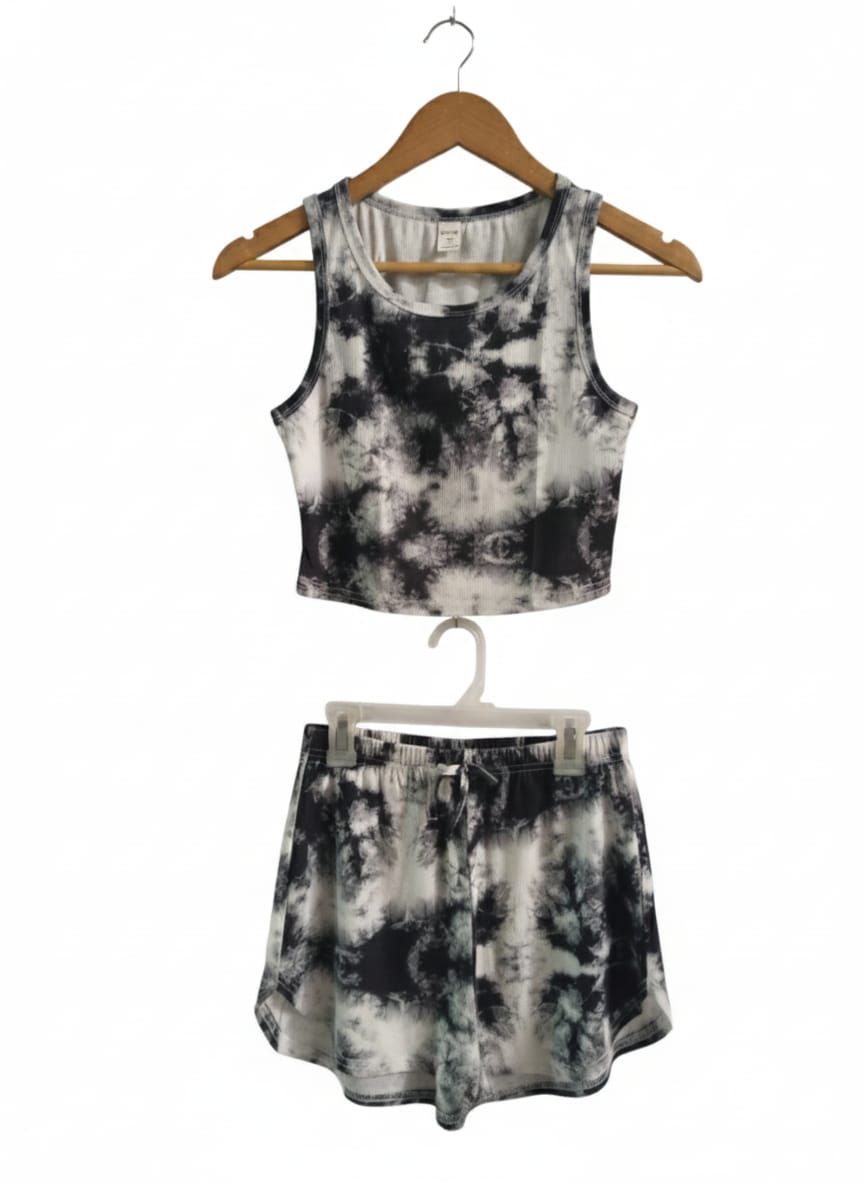 SHEIN|XS|BLACK AND WHITE TIE-DYE TANK TOP AND SHORTS SET