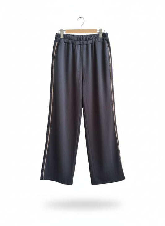 SZACHOWNIDA|L|WAIST 28| BLACK SIDE-STRIPE TROUSERS