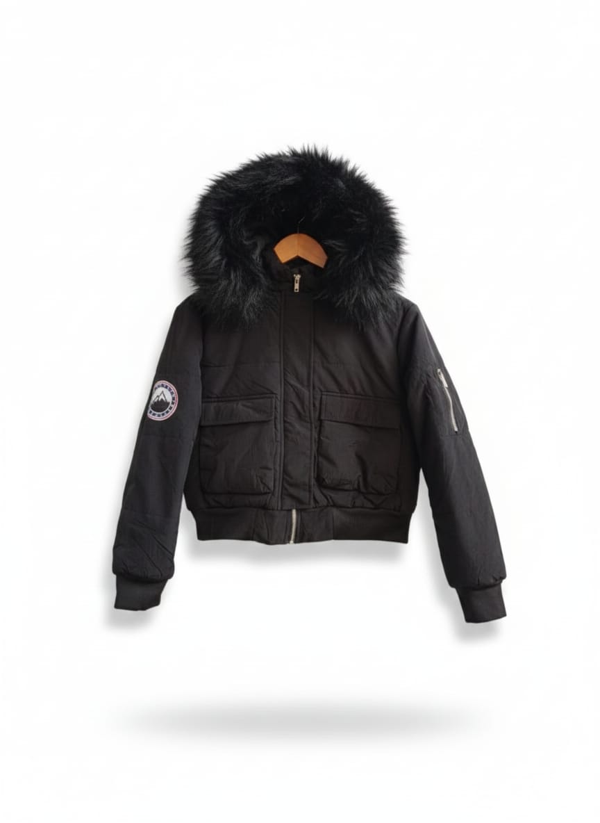 BOOHOO|S|BUST 19|Petite Luxe Faux Fur Hood Sporty Cropped Coat