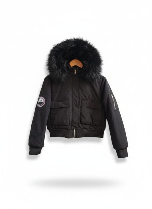 BOOHOO|S|BUST 19|Petite Luxe Faux Fur Hood Sporty Cropped Coat