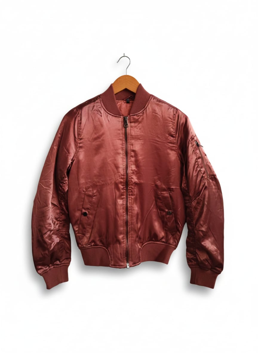 MAUVE SATIN BOMBER JACKET|S/M|BUST 19
